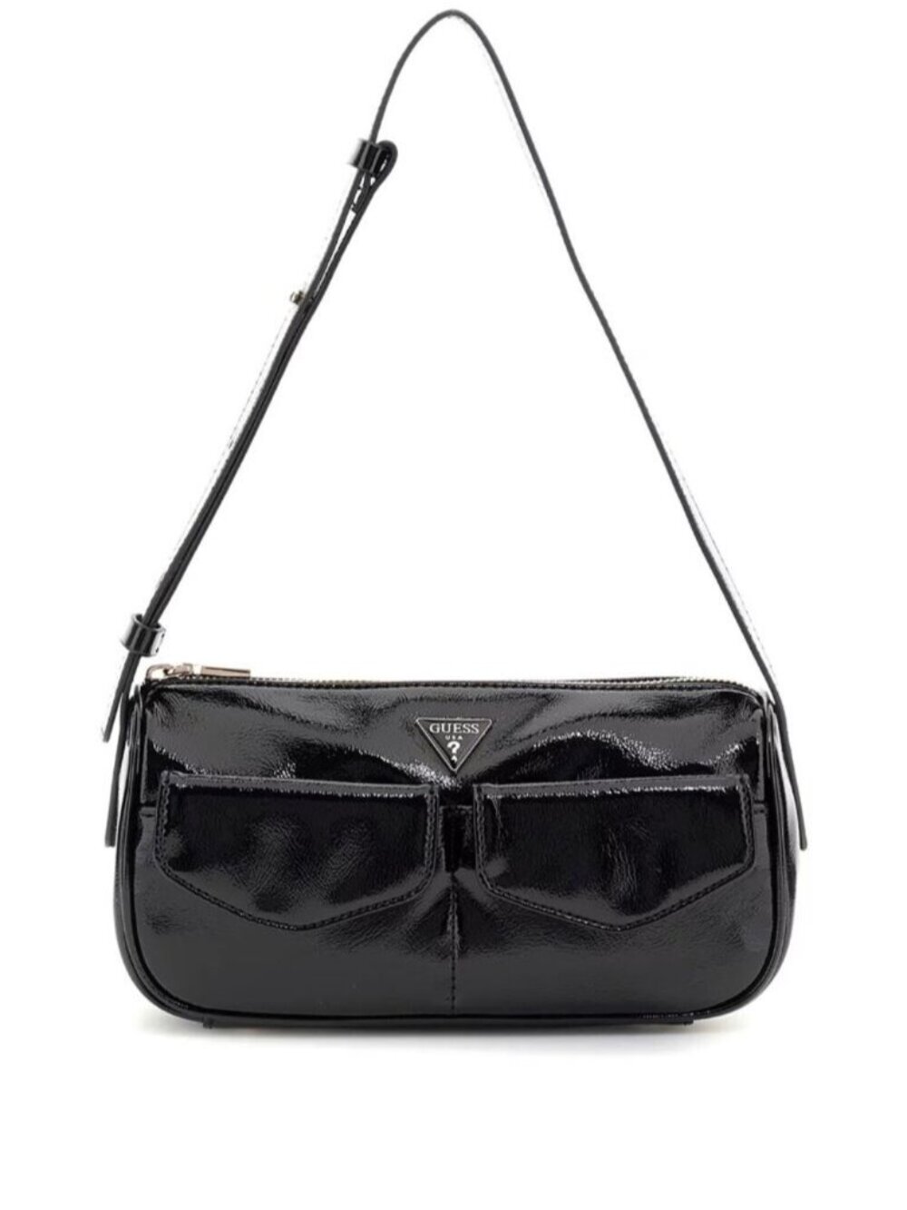 Guess Waldena Patent Shoulder Bag, Black Y2K